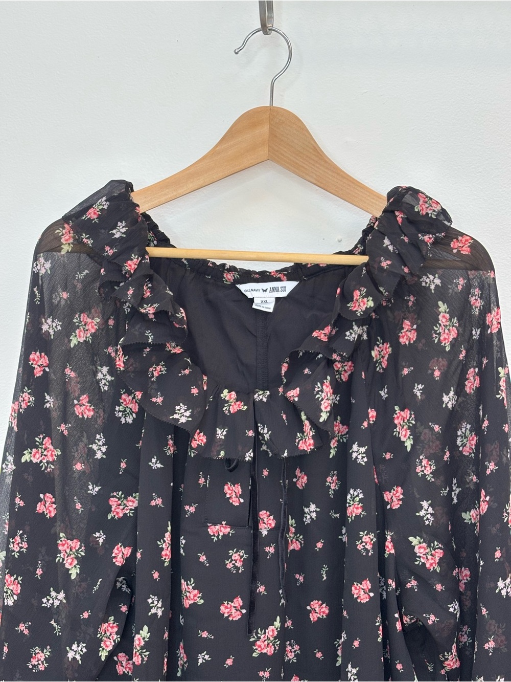 Old Navy X Anna Sui Chiffon Tiered Ruffle Mini Dress Size XXL Dark Floral Boho - Picture 5 of 14